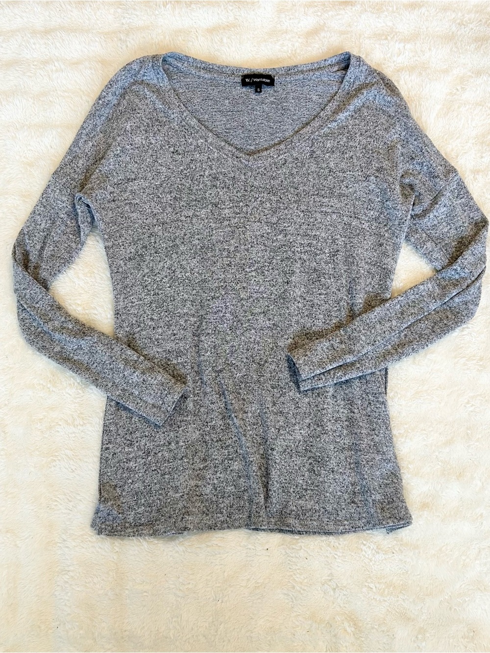 Wantable Heather Gray V-Neck Long Sleeve Top Size Small